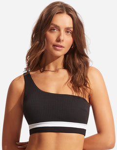 Slice of Splice One Shoulder Bikini Top - Black and White - Simply Beach UK