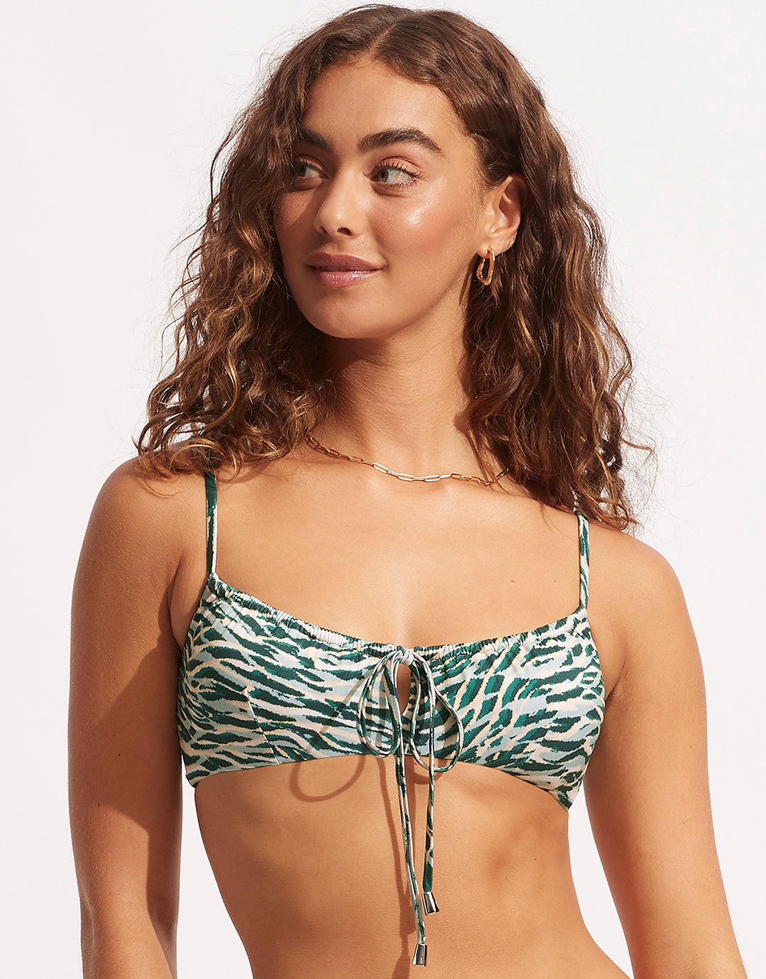 Wild at Heart Drawstring Bralette Bikini Top - Evergreen - Simply Beach UK