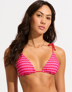 Mesh Effect Slide Tri Bikini Top - Chilli Red - Simply Beach UK