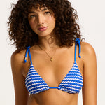 Mesh Effect Slide Tri Bikini Top - Azure - Simply Beach UK