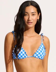 Ciao Bella Check Slide Tri Bikini Top - Azure - Simply Beach UK