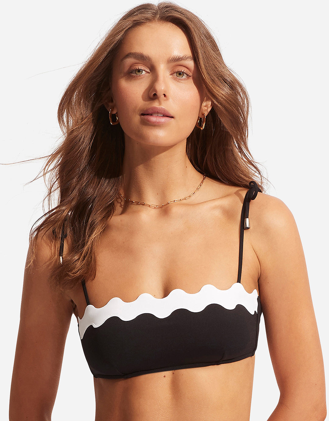 Gia Ric Rac Bustier Bandeau Bikini Top - Black - Simply Beach UK