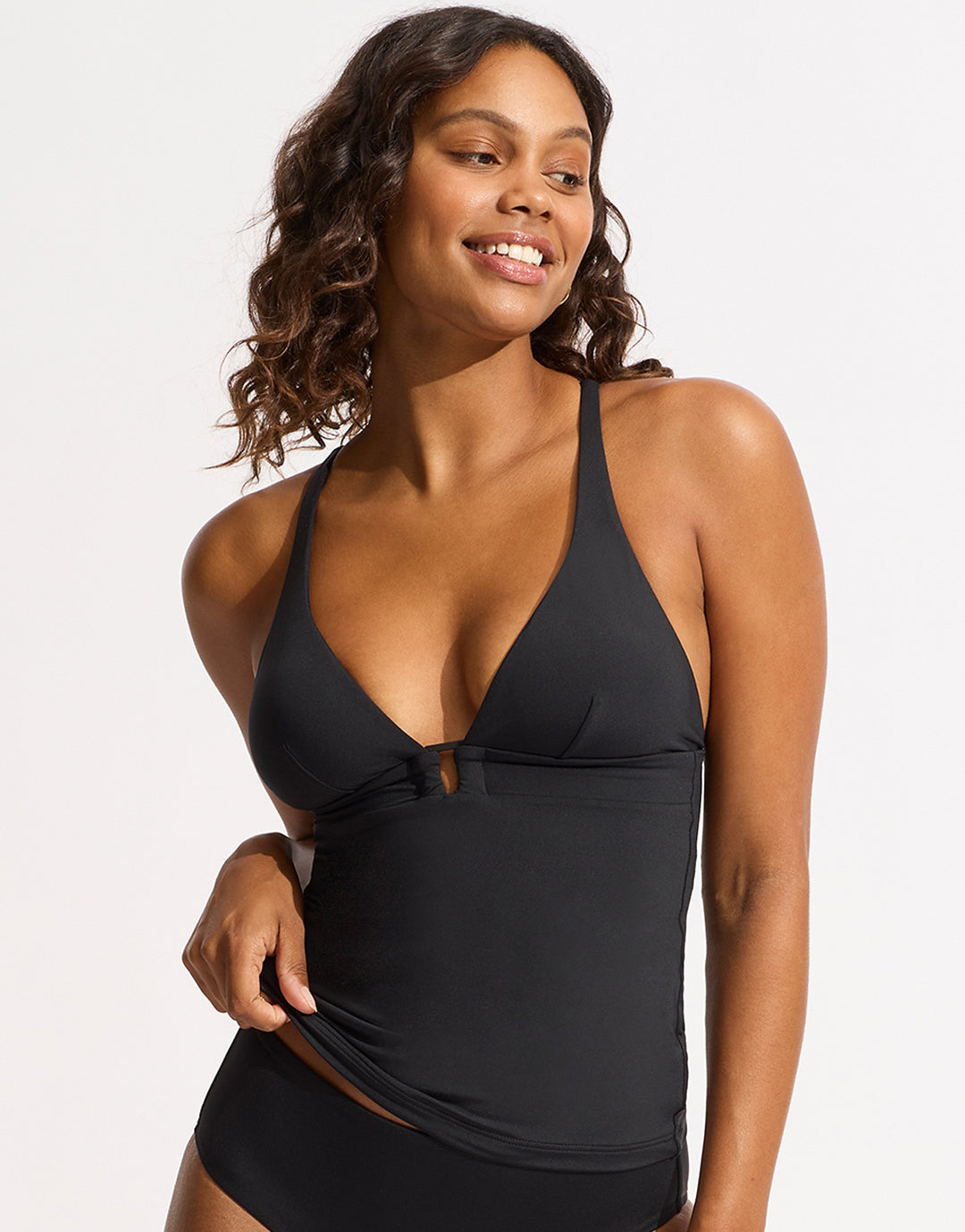 Collective Trim Front Tankini Top - Black - Simply Beach UK