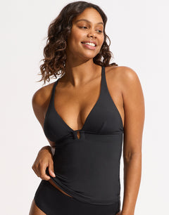 Collective Trim Front Tankini Top - Black - Simply Beach UK