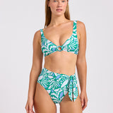 Retro Reef Tie Front High Waisted Bikini Pant - Kelly Green