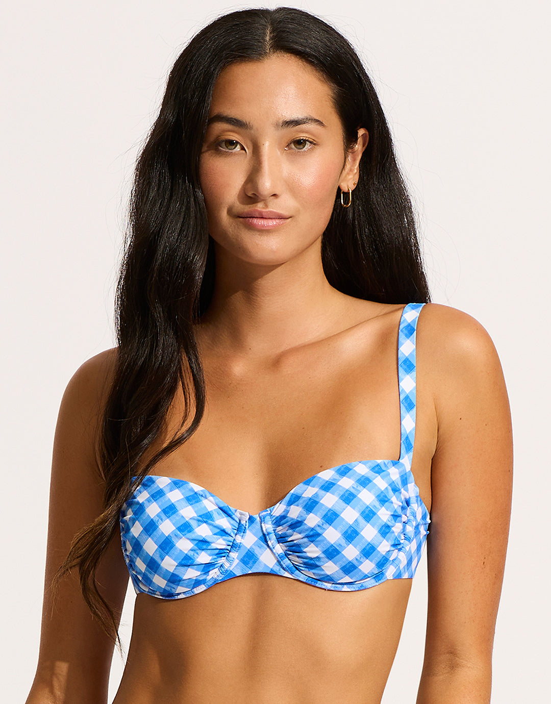 Ciao Bella Check Ruched Underwired Bikini Top - Azure - Simply Beach UK