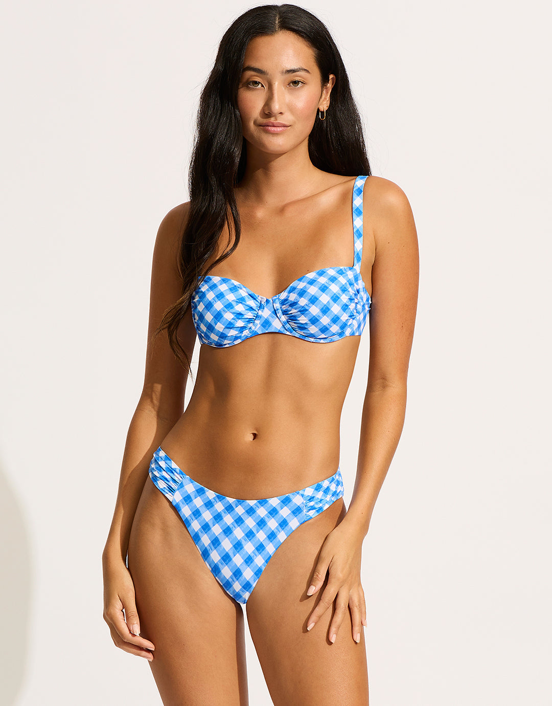 Ciao Bella Check Ruched Underwired Bikini Top - Azure - Simply Beach UK