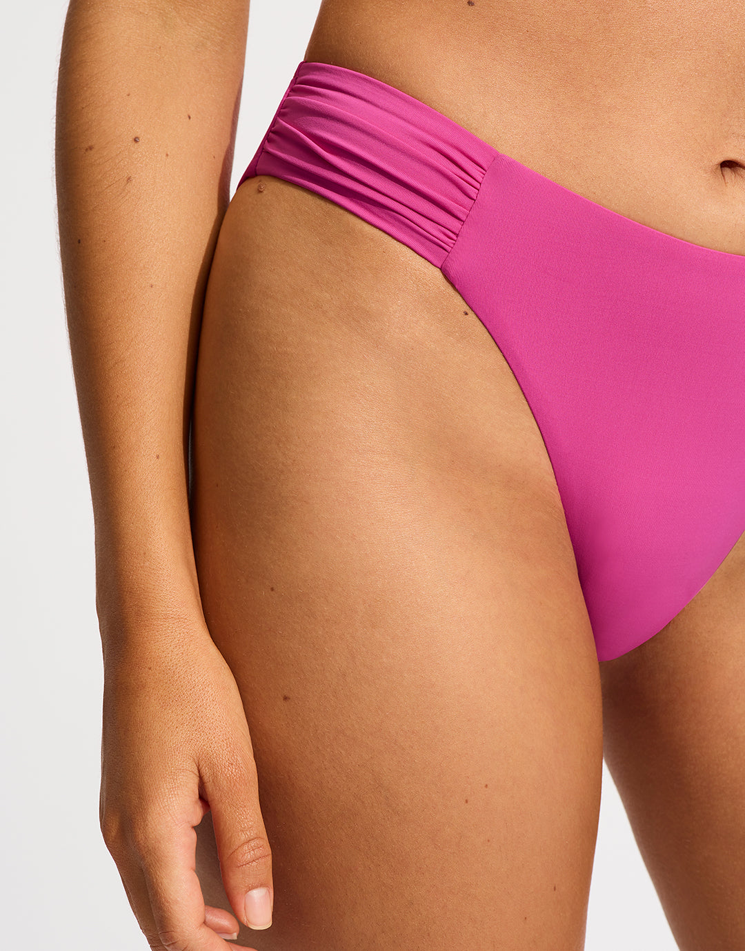 Collective High Leg Ruched Side Bikini Pant - Hot Pink - Simply Beach UK