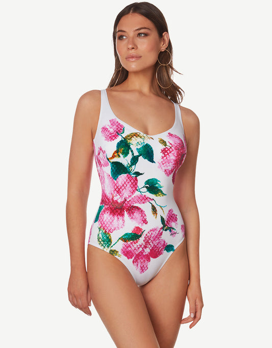Valeria Soft Cup Swimsuit - White and Floral - Simply Beach UK