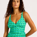 Sorrento Multi Fit Wrap Front Tankini Top - Vivid Green - Simply Beach UK
