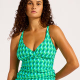 Sorrento Multi Fit Wrap Front Tankini Top - Vivid Green - Simply Beach UK