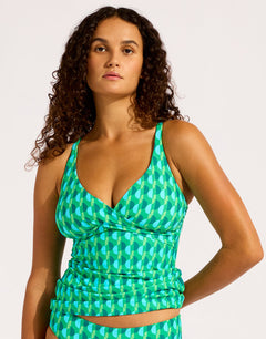 Sorrento Multi Fit Wrap Front Tankini Top - Vivid Green - Simply Beach UK