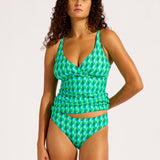 Sorrento Multi Fit Wrap Front Tankini Top - Vivid Green - Simply Beach UK