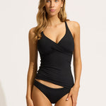 Collective Multi Fit Wrap Front Tankini Top - Black - Simply Beach UK