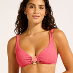Luna Ring Front Tank Bikini Top - Sunset Coral - Simply Beach UK