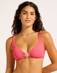 Luna Ring Front Tank Bikini Top - Sunset Coral - Simply Beach UK