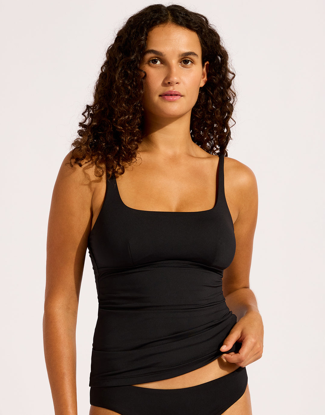 Collective Square Neck Tankini Top - Black - Simply Beach UK