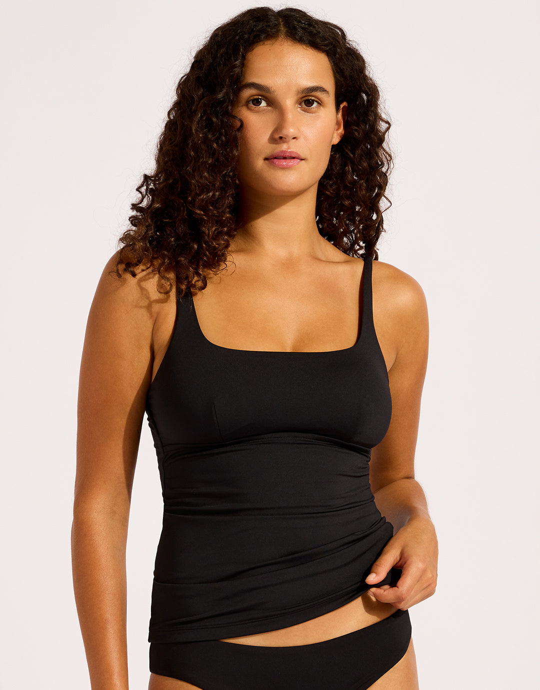 Collective Square Neck Tankini Top - Black - Simply Beach UK