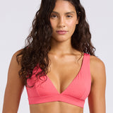 Sun Shimmer Longline Bralette Bikini Top - Rouge Pink