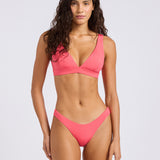 Sun Shimmer Longline Bralette Bikini Top - Rouge Pink