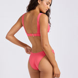Sun Shimmer Longline Bralette Bikini Top - Rouge Pink