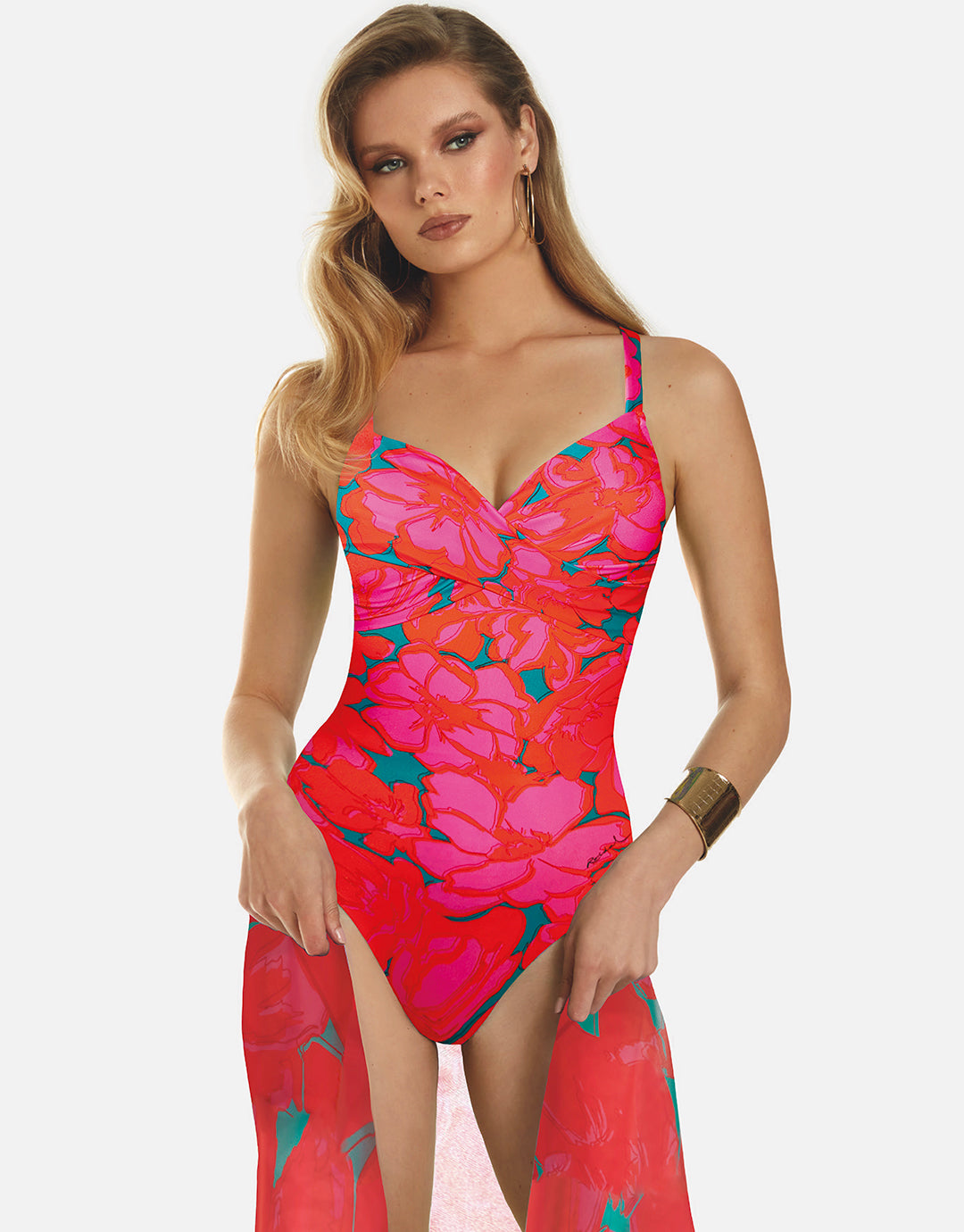 Floreale Underwired Crossover Swimsuit - Pink - Simply Beach UK