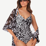 Kalina Underwired Crossover Swimsuit - Black and White - Simply Beach UK