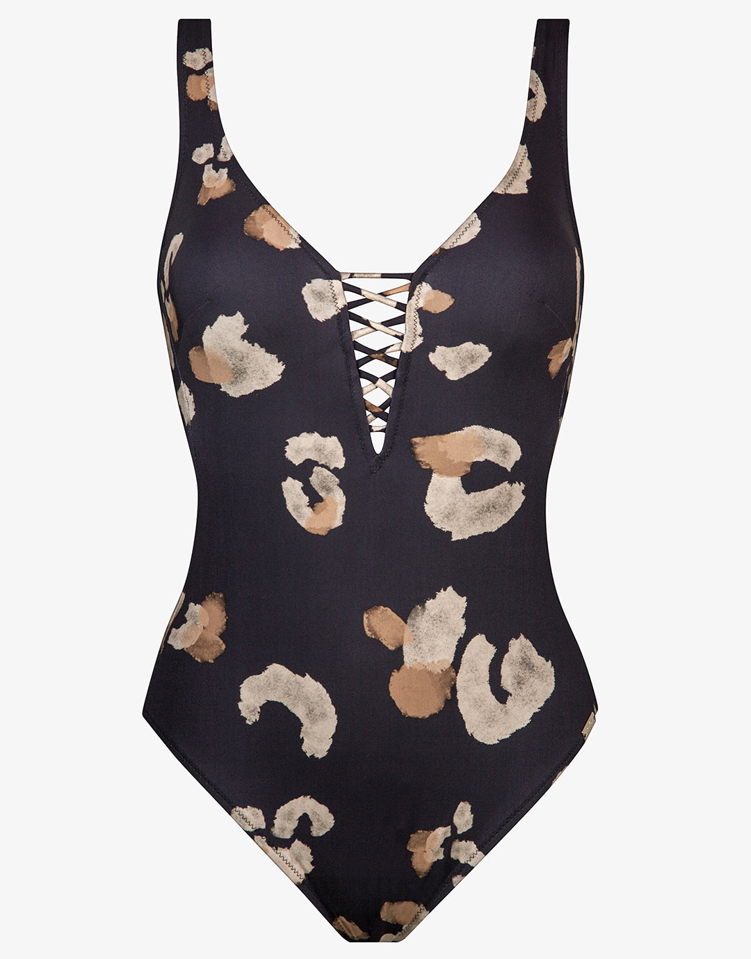 Abstraction Plunge Swimsuit - Black and Brown - Simply Beach UK