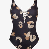 Abstraction Plunge Swimsuit - Black and Brown - Simply Beach UK