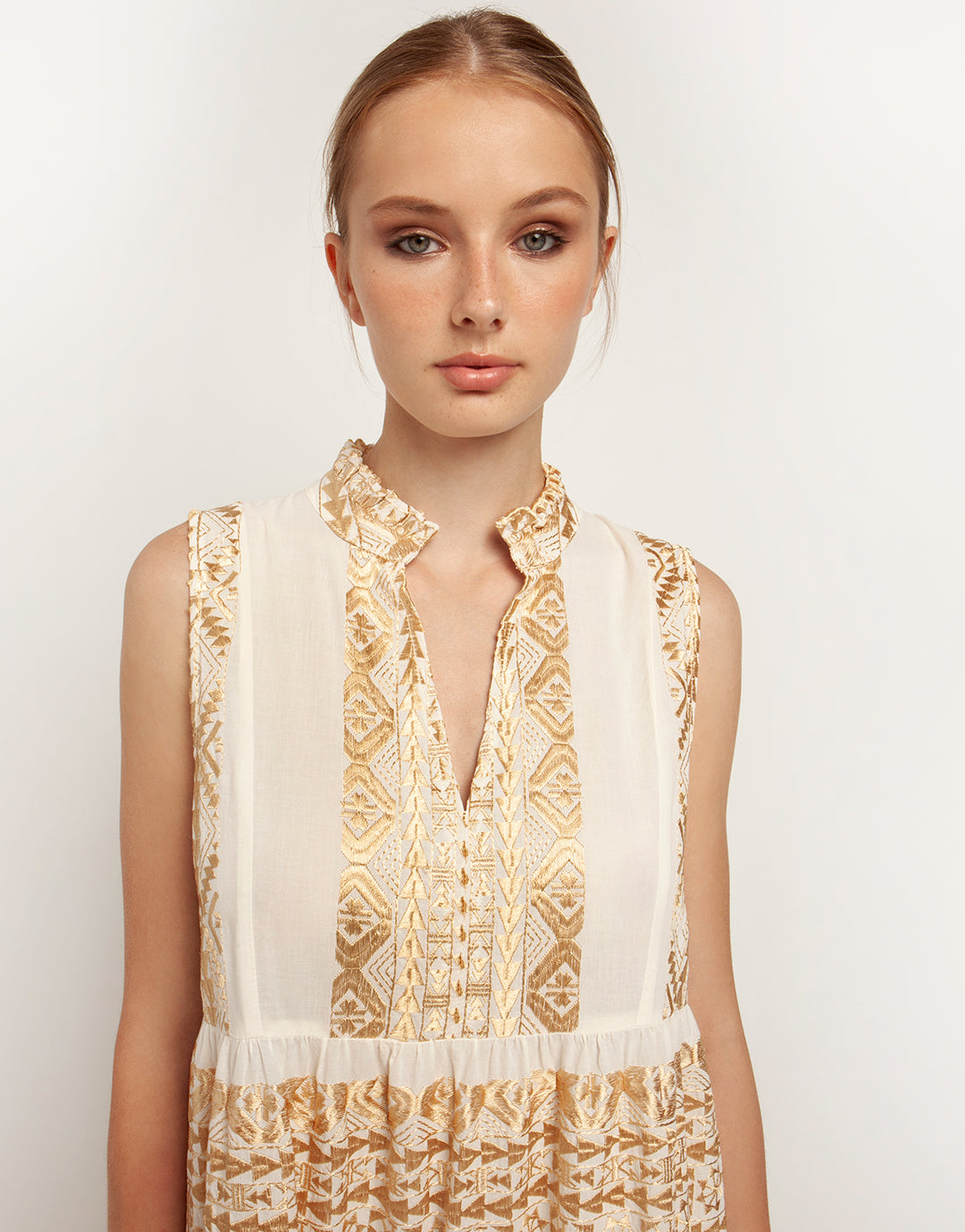Classic Triangle Sleeveless Maxi Dress - Natural and Gold - Simply Beach UK