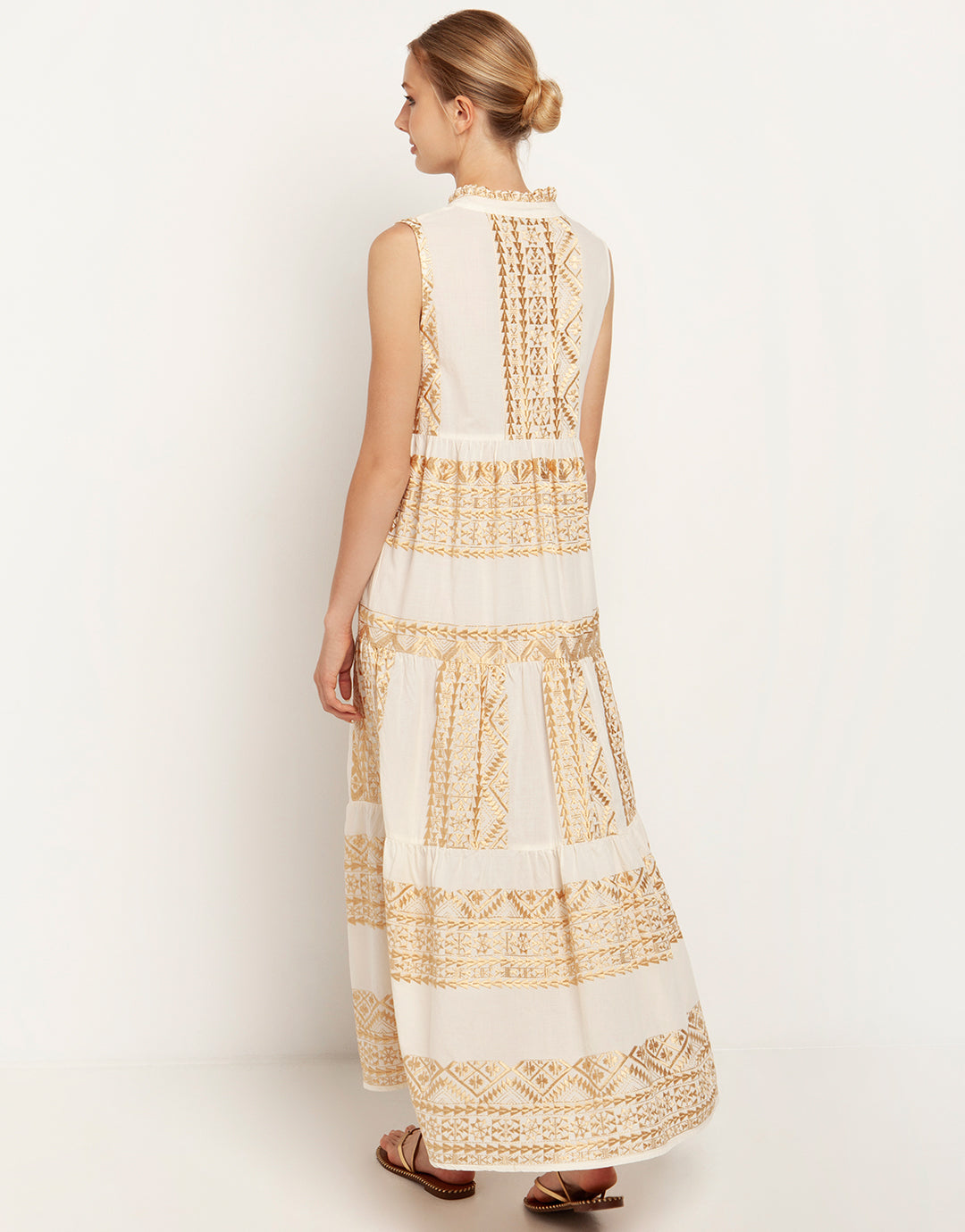 Classic Triangle Sleeveless Maxi Dress - Natural and Gold - Simply Beach UK