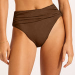 Collective High Waist Wrap Front Bikini Pant - Dark Chocolate - Simply Beach UK