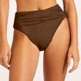 Collective High Waist Wrap Front Bikini Pant - Dark Chocolate - Simply Beach UK