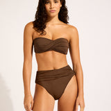 Collective High Waist Wrap Front Bikini Pant - Dark Chocolate - Simply Beach UK