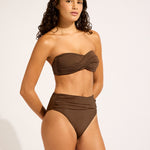 Collective High Waist Wrap Front Bikini Pant - Dark Chocolate - Simply Beach UK