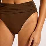Collective High Waist Wrap Front Bikini Pant - Dark Chocolate - Simply Beach UK