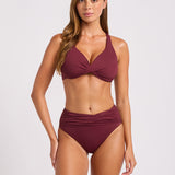 Collective High Waist Wrap Front Bikini Pant - Dark Burgundy