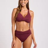 Collective High Waist Wrap Front Bikini Pant - Dark Burgundy