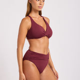 Collective High Waist Wrap Front Bikini Pant - Dark Burgundy