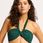 Collective Halter Bandeau Bikini Top - Evergreen - Simply Beach UK