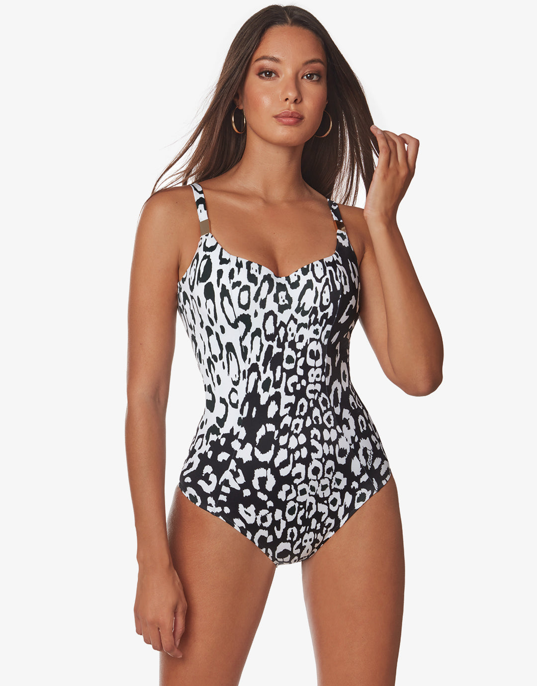 Kalina Underwired Shaped Neck Swimsuit - Black and White - Simply Beach UK