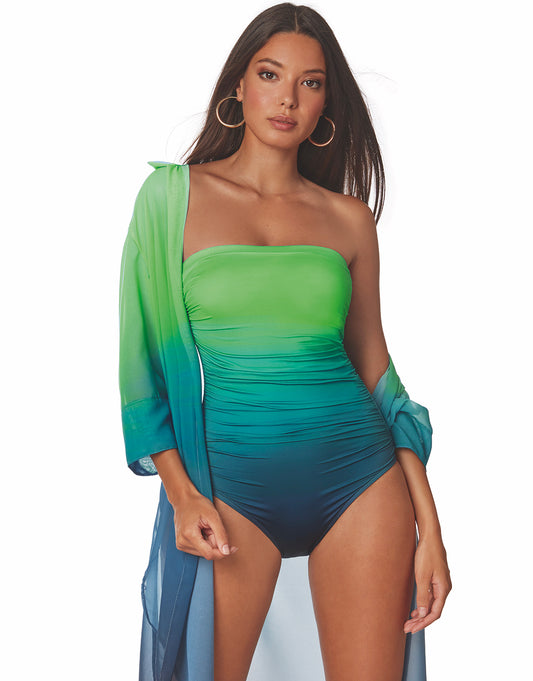 Brasil Ruched Bandeau Swimsuit - Turquoise Ombre - Simply Beach UK