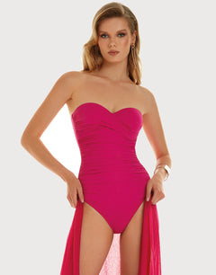 Ceylan Ruched Bandeau Swimsuit - Wonder Pink - Simply Beach UK