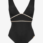 Metrics Wide Shoulder Plunge Swimsuit - Black White and Gold - Simply Beach UK