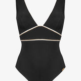 Metrics Wide Shoulder Plunge Swimsuit - Black White and Gold - Simply Beach UK