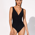 Elements Plunge Ruched Front Swimsuit - Black - Simply Beach UK