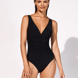 Elements Plunge Ruched Front Swimsuit - Black - Simply Beach UK