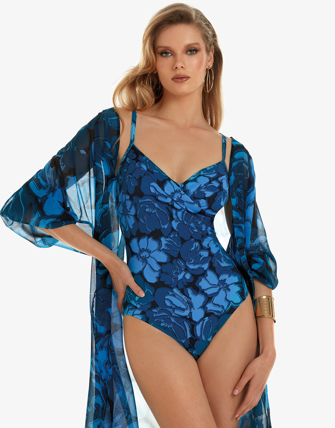 Floreale Underwired Wrap Swimsuit - Blue - Simply Beach UK