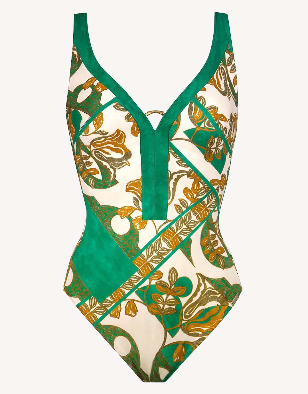 Perceptions Underwired Plunge Swimsuit - Cream and Green - Simply Beach UK