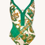 Perceptions Underwired Plunge Swimsuit - Cream and Green - Simply Beach UK